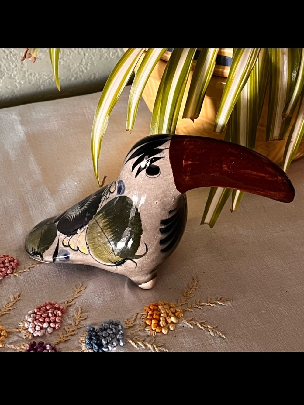 Vintage Tonala Toucan Bird Hand Painted Folk Art Mexico